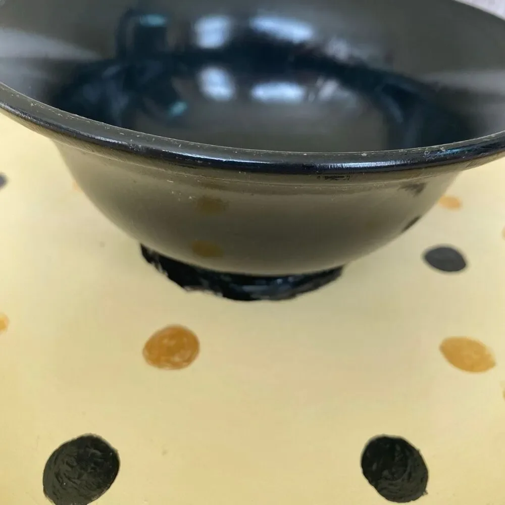 Bowl & 12” polka dot platter combo black gold and cream color